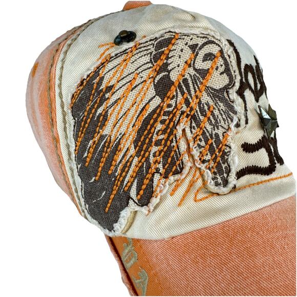 YANG GUAN Cotton Distressed Letter Vintage Embroidered Baseball Adjustable Hat - Picture 3 of 6